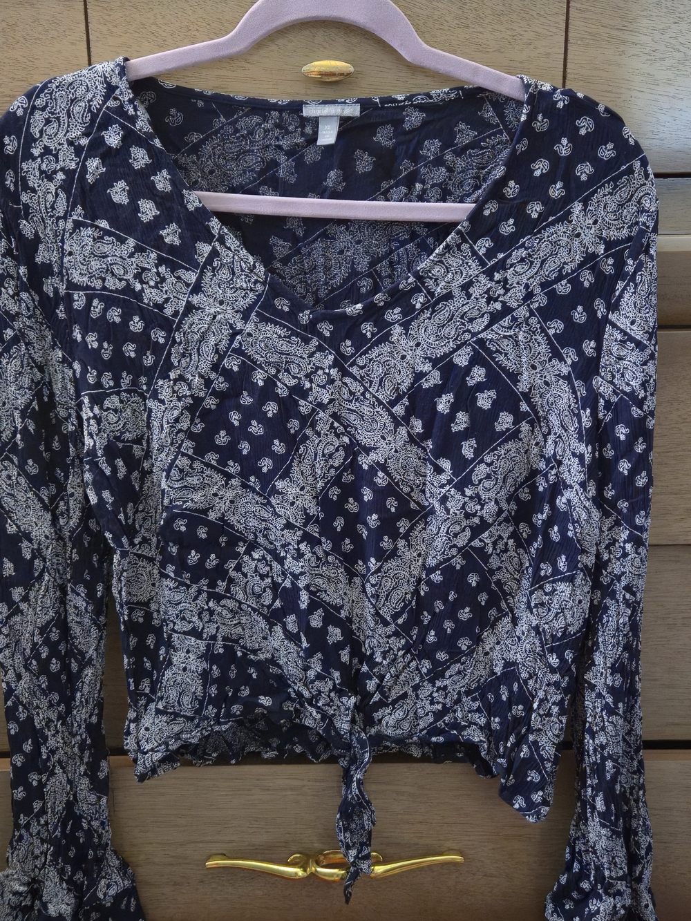 Women’s Navy Blue Printed Tie-Front Top